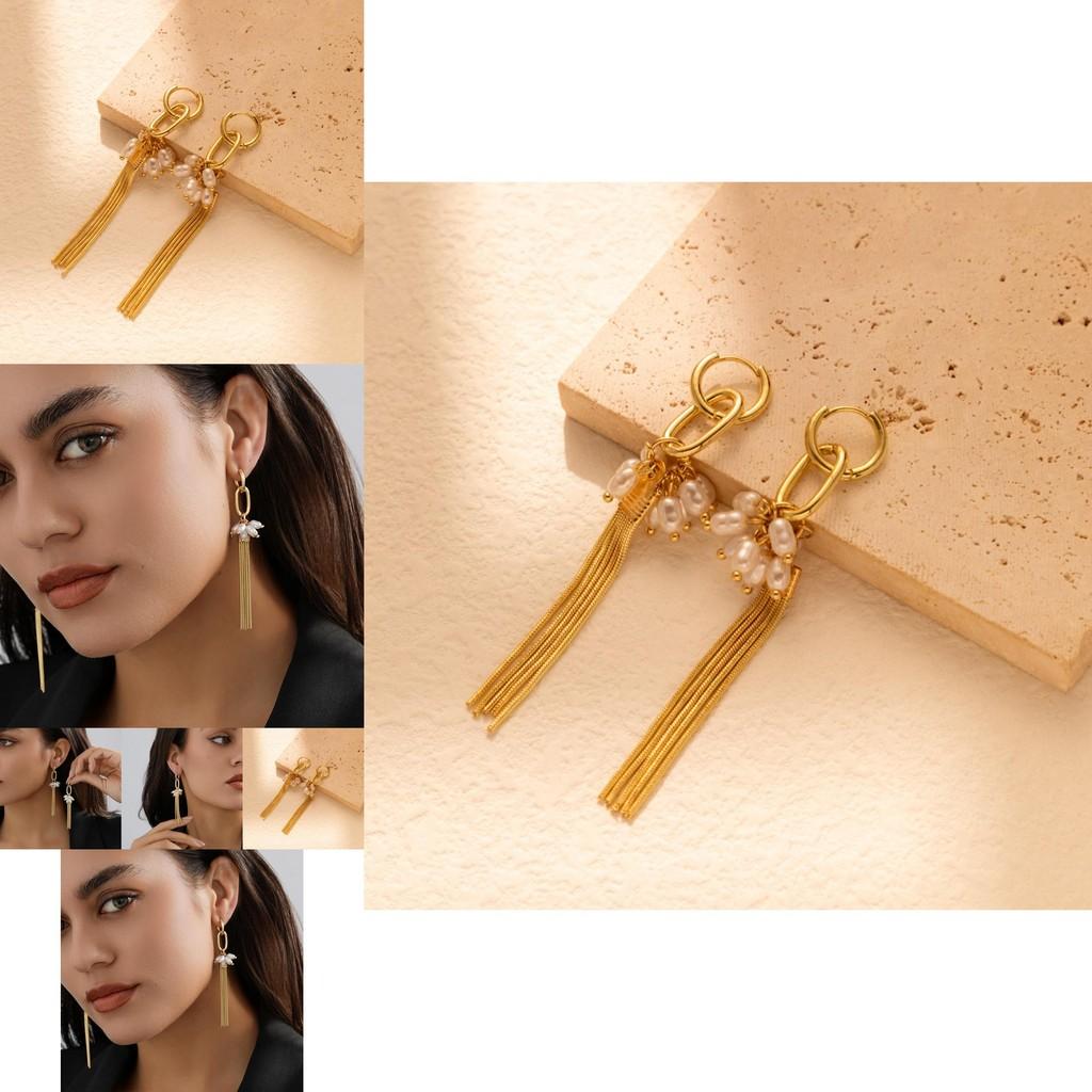 Stilvolle vergoldete Kettchenohrringe für Damen Modische Kunstperlen Winter 2023