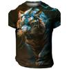 Flame Animal Pattern 3D Printing Fashion Men's Outdoor Sports Short Sleeve T-shirt Plus Size Men's Shirt Casual Personality Tren