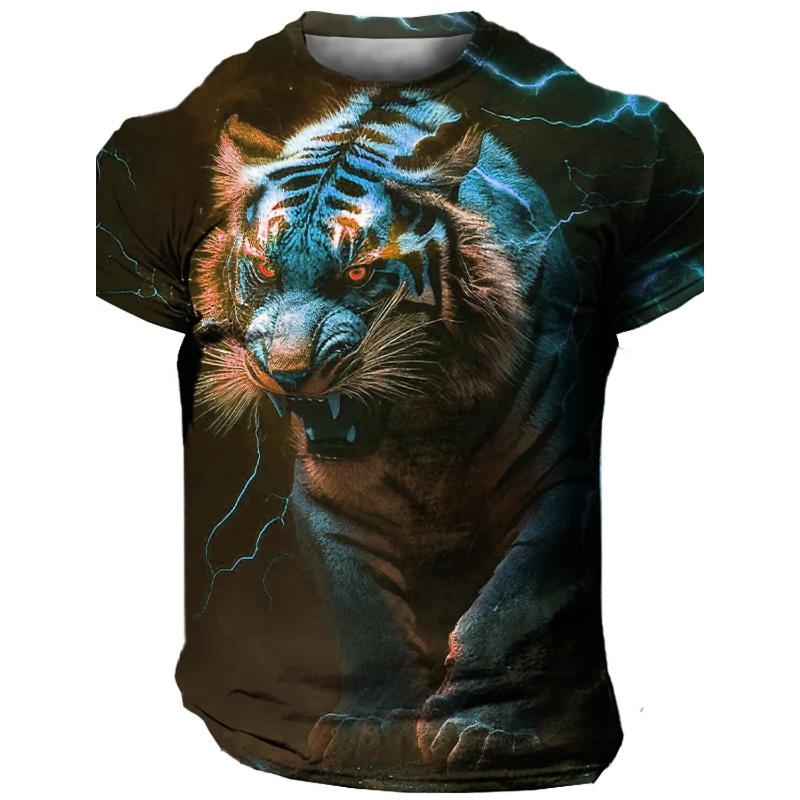 Flame Animal Pattern 3D Printing Fashion Men's Outdoor Sports Short Sleeve T-shirt Plus Size Men's Shirt Casual Personality Tren