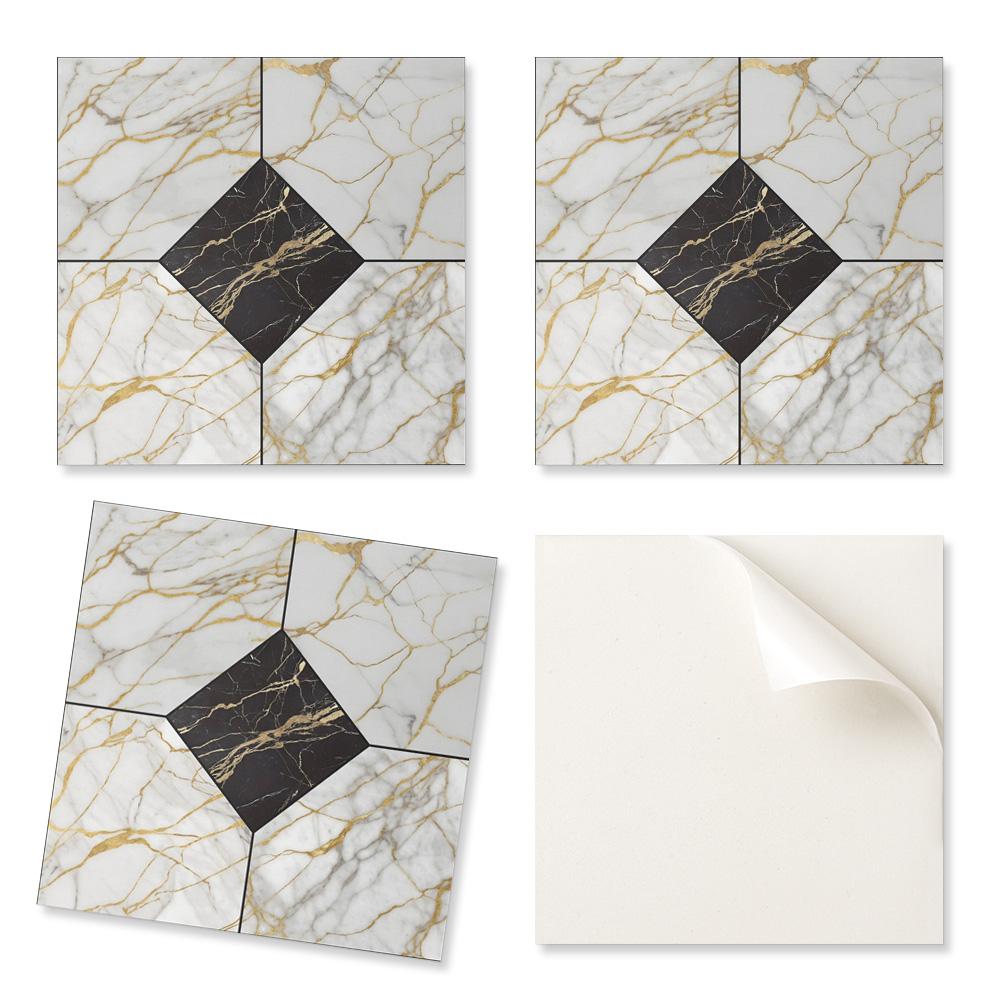 Easy Installation Vinyl Tile Set Elegant Marble Pattern 9x30x30 Cm