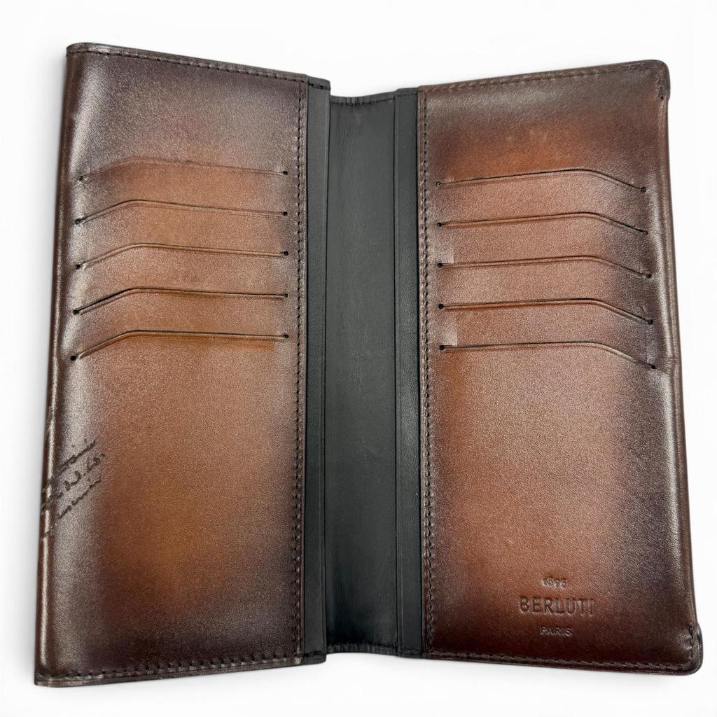 Great BERLUTI Purse Espace Flap Long Wallet Brown Leather Mens Used