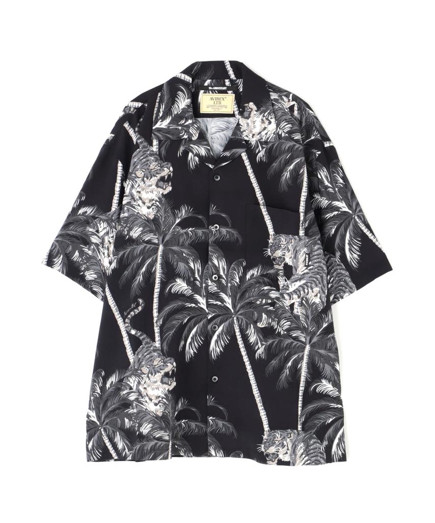 AVIREX ALOHA SHIRT TIGER & PALM TREE Men's M 010 Black 783-5123006