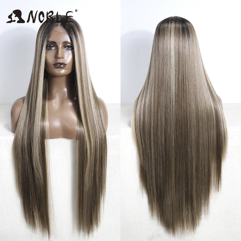 Noble Lace Wigs For Women Long Straight Synthetic Lace WIg 36 Inch Ombre Blonde Lace Wig Cosplay Blonde Wig Synthetic Lace Wig