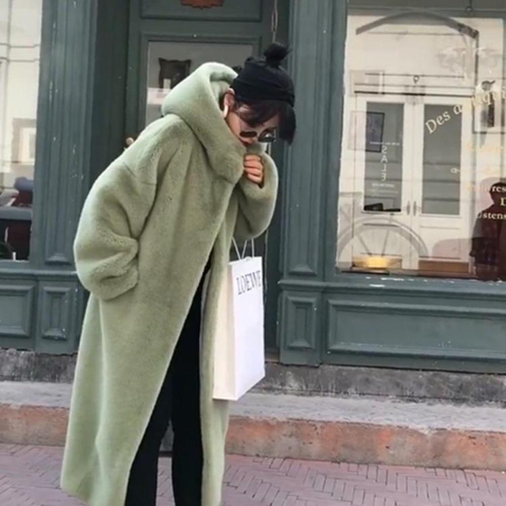 

Женская зимняя плюшевая толстая плюшевая норковая куртка с капюшоном, свободное пальто из утолщенного меха XS-2XL XXL зелёный