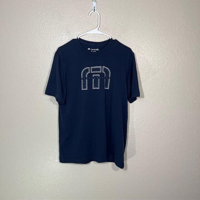 Travis Mathew Shirt Mens Medium Graphic Tee Logo Blue Gray Cotton Short Sleeve XXXL