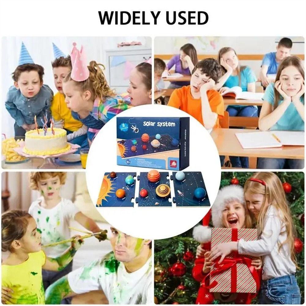 3D Wooden Solar System Puzzle Toy Eight Planets Planet Board Toy Planets Matching Board Kids Gifts