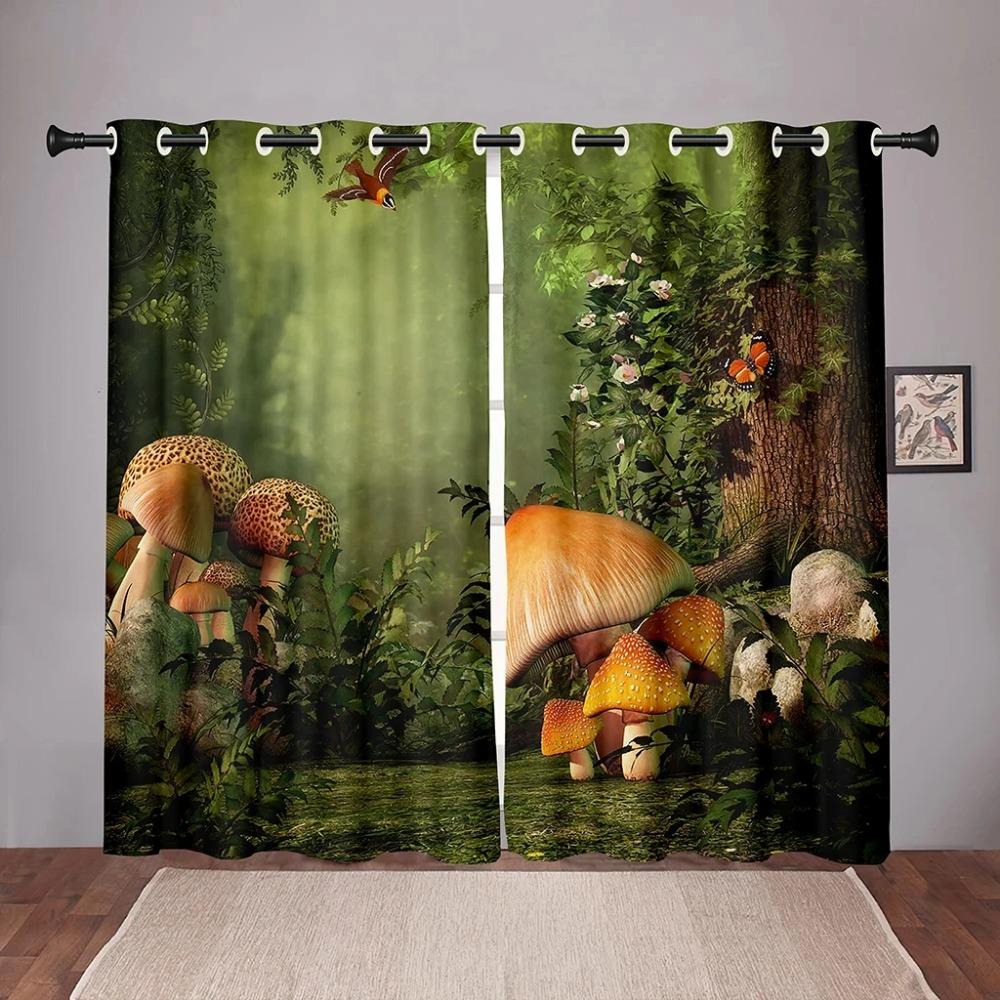 Natur-Pilz-Wald, verträumter Verdunkelungs-Fenstervorhang für Schlafzimmer, Wohnzimmer, Badezimmer, Küche, Tür, Flur, hohe Schattierung, neue Mode