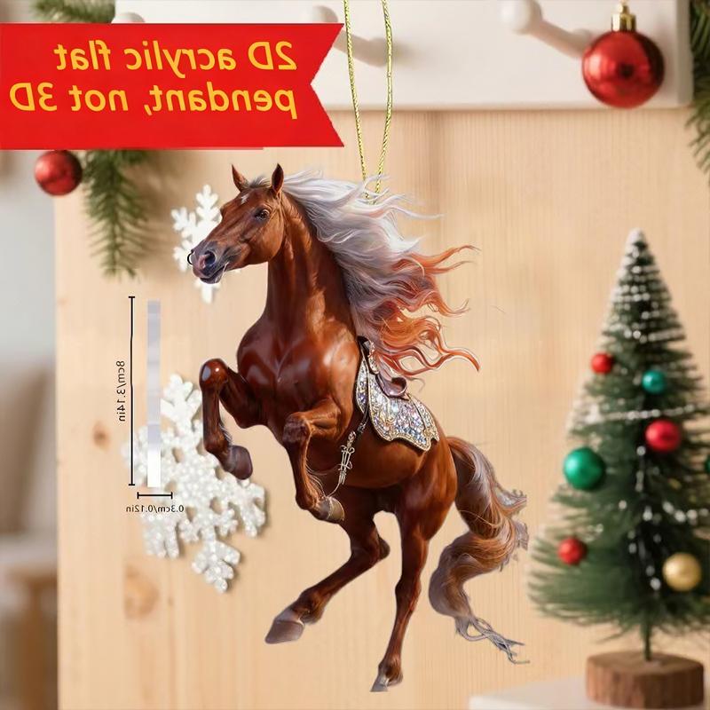 Exquisite White Horse Acrylic Flat Hanging Ornament Home Decoration Backpack
