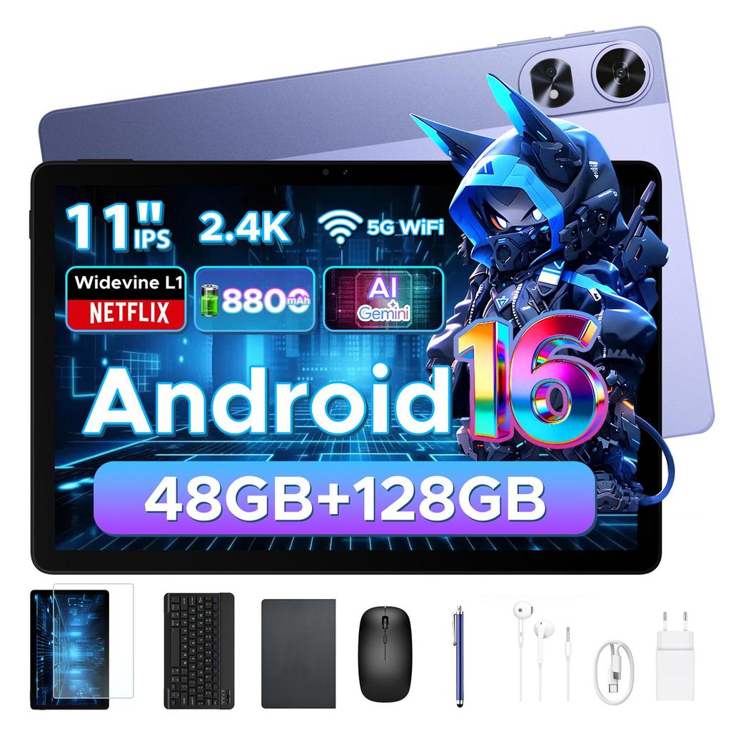 Tableta AP11 Pro Android 16, 11 inch, 48GB+128GB, 2.4K 90Hz, Octa-Core, 8800mAh, 5G WIFI, Căști, Tabletă cu Tastatură, Stilou, Mouse