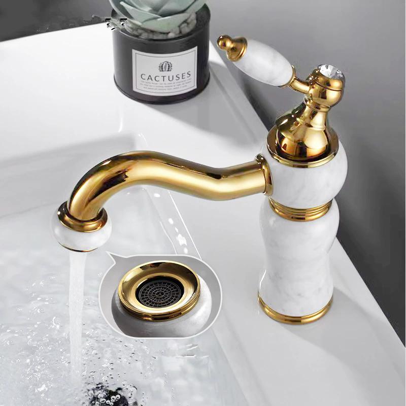 Gold Brass JadeB Athroom Faucet Basin Faucet Hot & Cold  Bathroom Sink Faucet Deck Mounted Lavotory Faucet  Mixer Water Tap