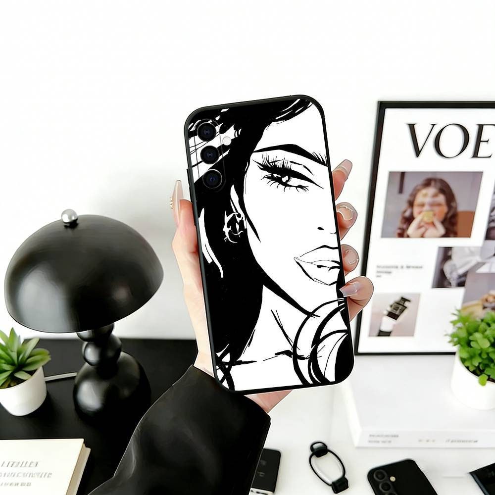 Line art Phone Case For Samsung Galaxy A73,A72,A71,A70,A53,A52,A51,Soft Silicone Black Cover