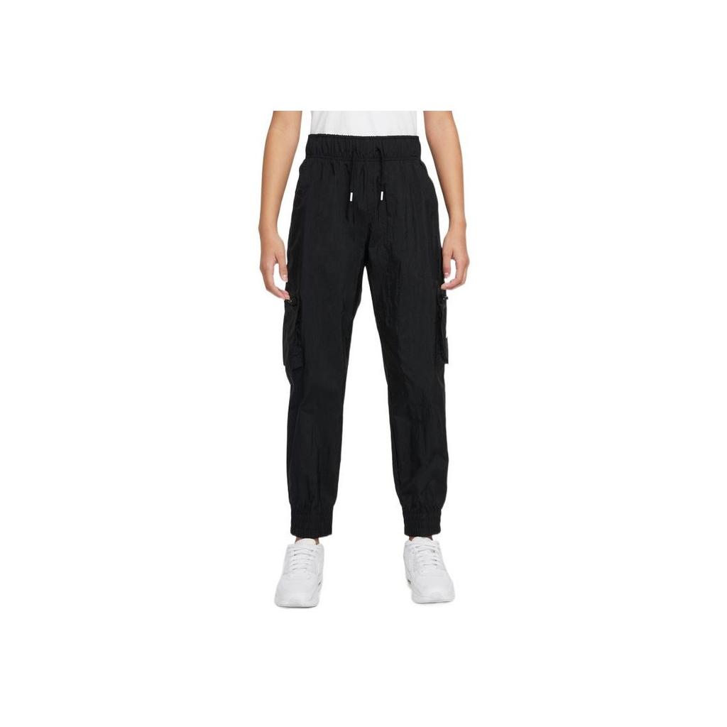 Nike Solid Color Logo Embroidered Elastic Waistband Cuffed Knit Sports Pants Kids bottoms Black DD6285-010