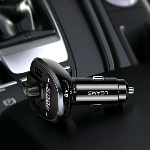Usams Zestaw Głośnomówiący C21Z Transmiterem Fm, Bluetooth 5.0, Mp3, 2Xusb 3,4A Czarny/Black Cc115Gc01 (Us-Cc115)