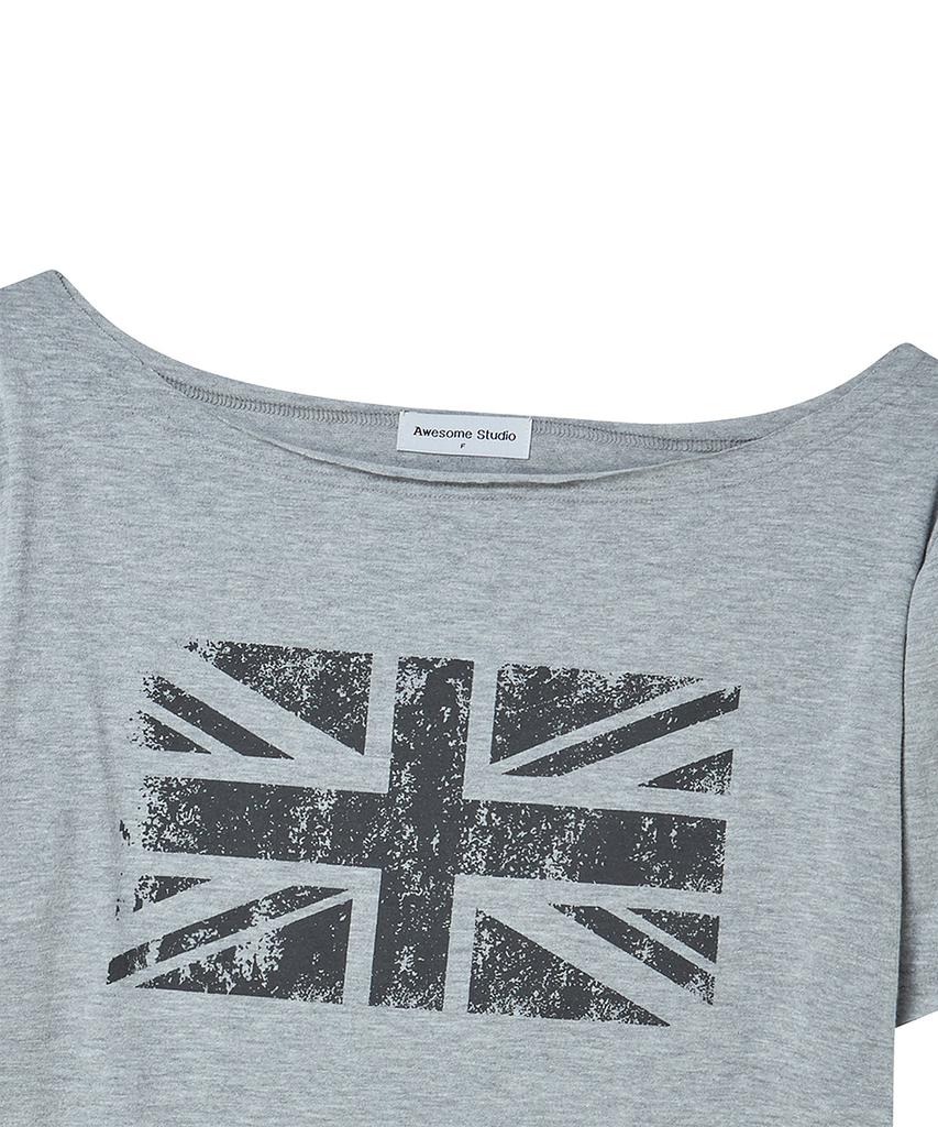 AWESOME STUDIO Union Jack One-Shoulder T-Shirt Melange Grey