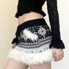 Fair Isle Snowflake Pattern Low-Waist Color Block Mini Skirt