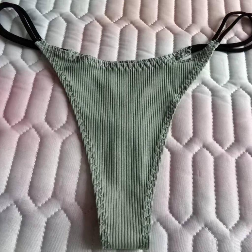 European & American Ribbed Cotton Women's Thong with Fine Straps - Comfortable, Breathable, & Sexy T-Back