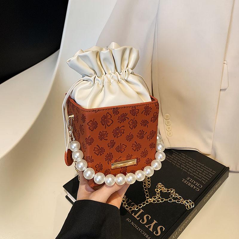 Small Square Pu Bag With Drawstring Closure For Womens Everyday Wear