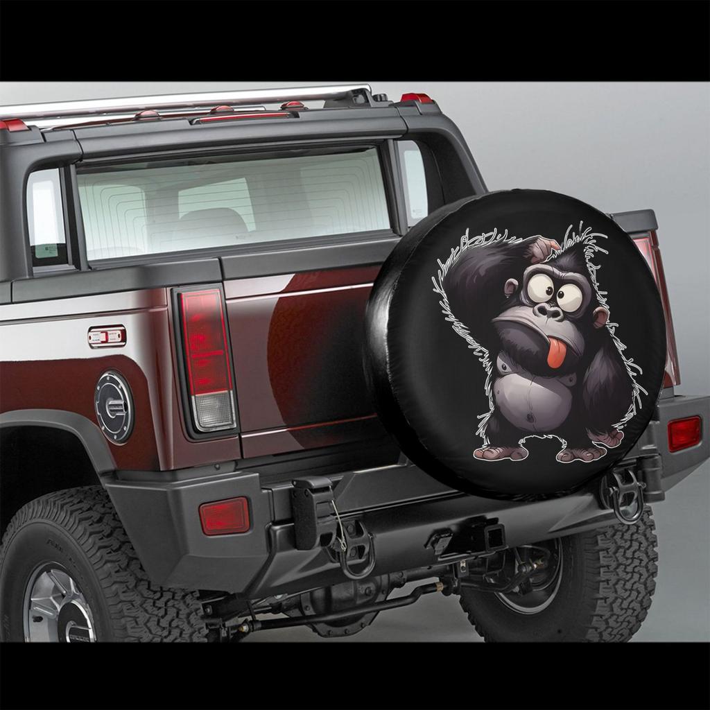 1-Pack Funny Gorilla Sticking Out Tongue Stylish Printed Polyester Car Cover Fits Both Regular Tires Spare Tires