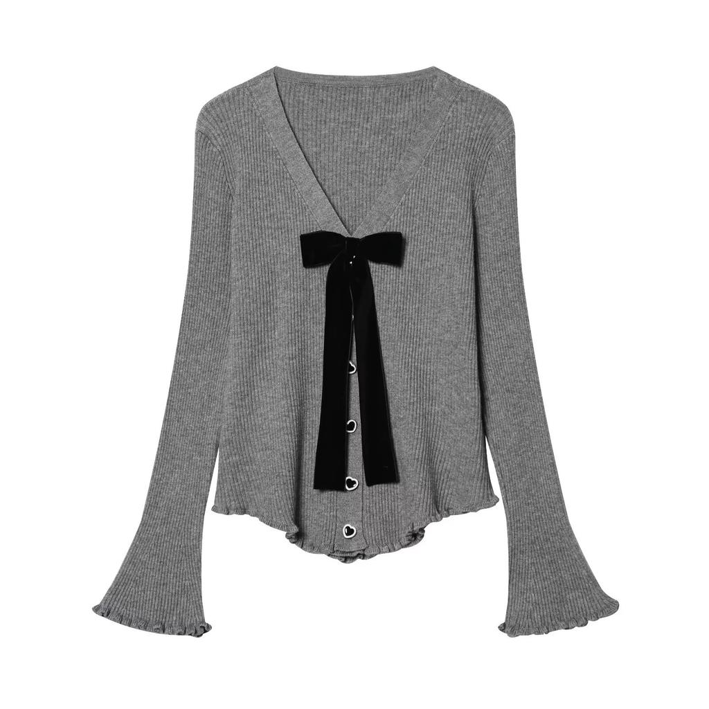 European and American Style, New Women's Clothing, Foreign Style, Fashionable, Bow Heart-shaped Button-knitted Cardigan