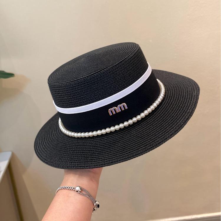 

JYL TS DIY Pearl Straw Hat M Logo Sun Protection Woven Straw black_M(56-58cm） ракета металевого кольору