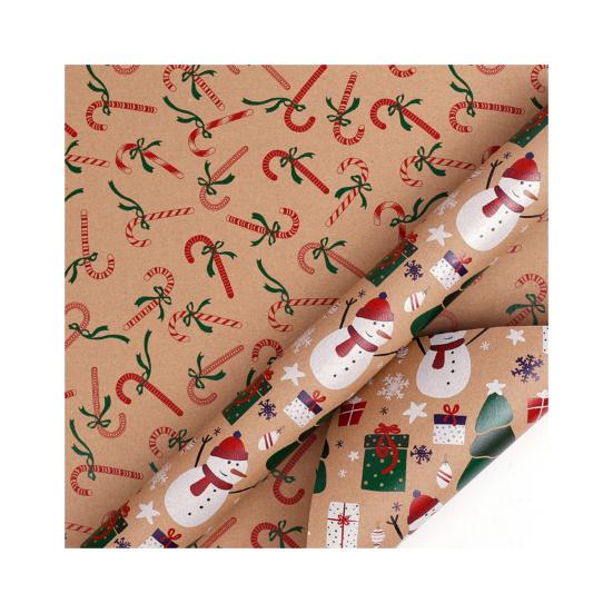 Christmas Wrapping Paper Vintage Thick Brown Holiday Gift Wrap with Christmas Tree Truck Snowflake