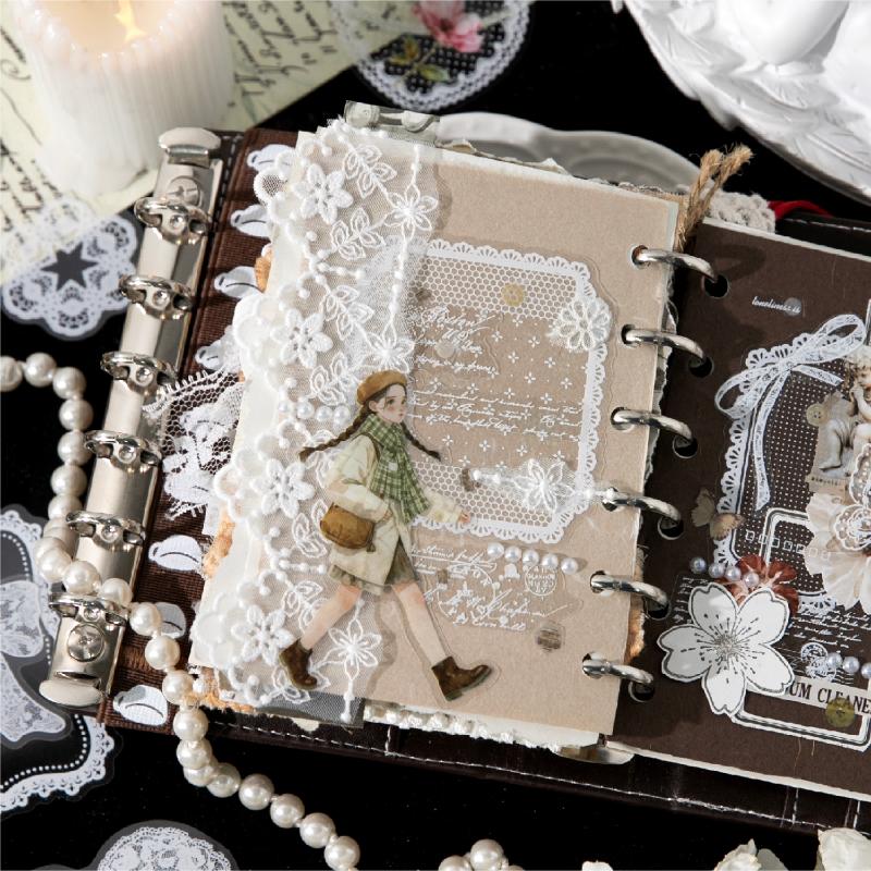 Journal GO 20pcs Island Dream Kawaii Lace Flower Frame PET Stickers DIY Diary Scrapbook Aesthetic Stationery Collage Junk Jornal
