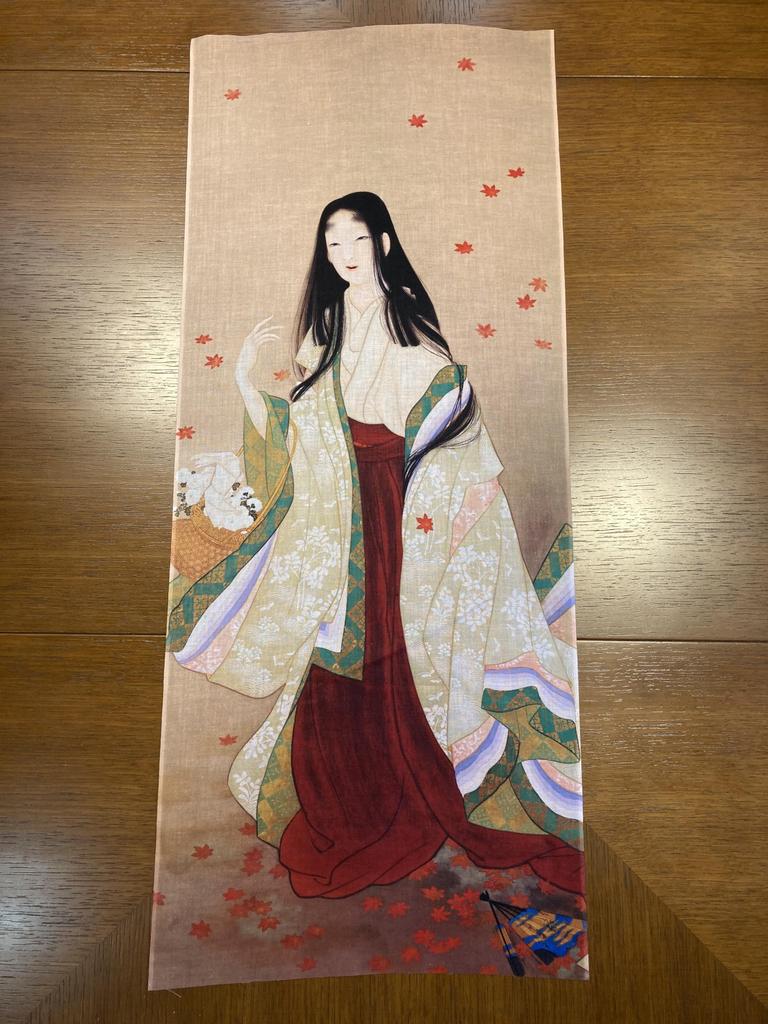 Tenugui (Japanese hand towel) from all times and places, by Uemura Shōen, featuring a floral design.
