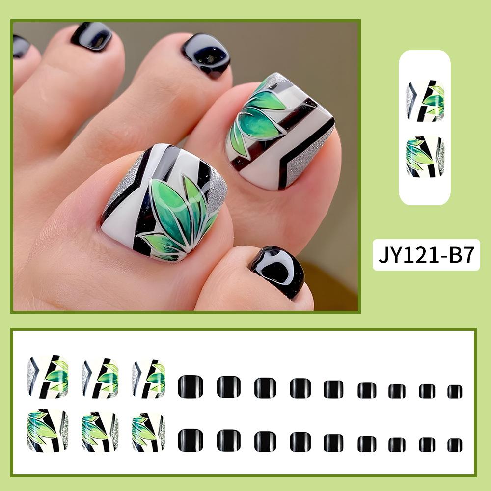 

24 шт., французский дизайн, накладные ногти на пальце ноги, летние накладные ногти, акриловые многоразовые ногти, украшенные набором инструментов