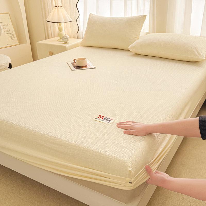 Class A Solid Color Double-Layer Crinkled Gauze Fitted Sheet - Naked Sleep Friendly & Machine Washable