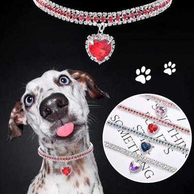 Luxury Crystal  Collar Love Pendant Necklace Pet Collar Adjustable Small Dog  Neck Ring Rhinestone Collar Pet Accessories