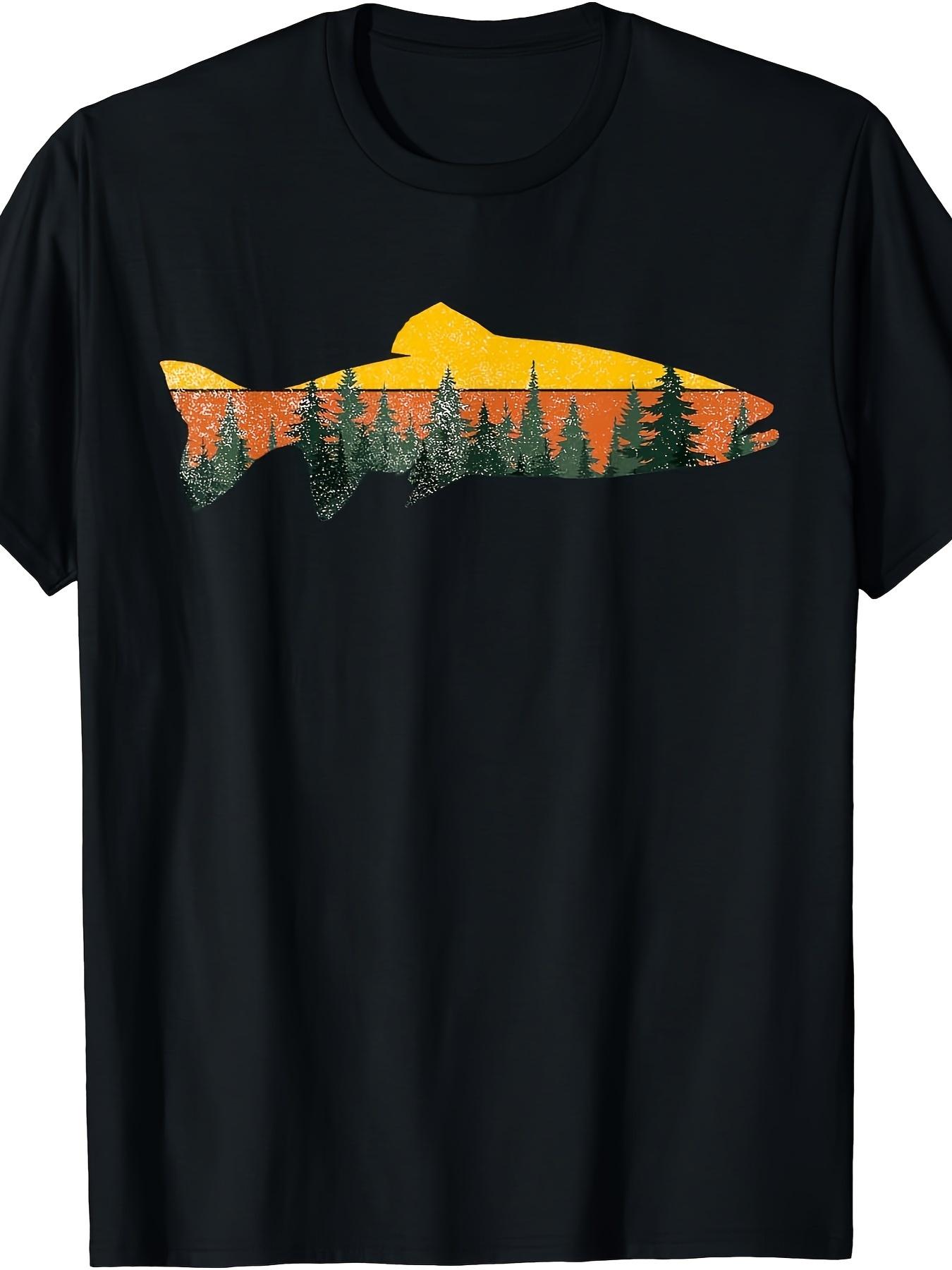 

Outdoor Trout Fly Fishing T-Shirt for Fisherman with Forest Nature Wildlife Design Unisex T-Shirt XXXL