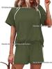 2026 Spring/Summer Women's Stretch Sport Casual Two-Piece Set - Round Neck Short Sleeve Top & Shorts