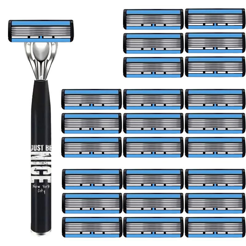 6-layer Razor Blade, Men's Stainless Steel Blade, Classic Water Washed Razor, Sharp Blade for Clean Shaving