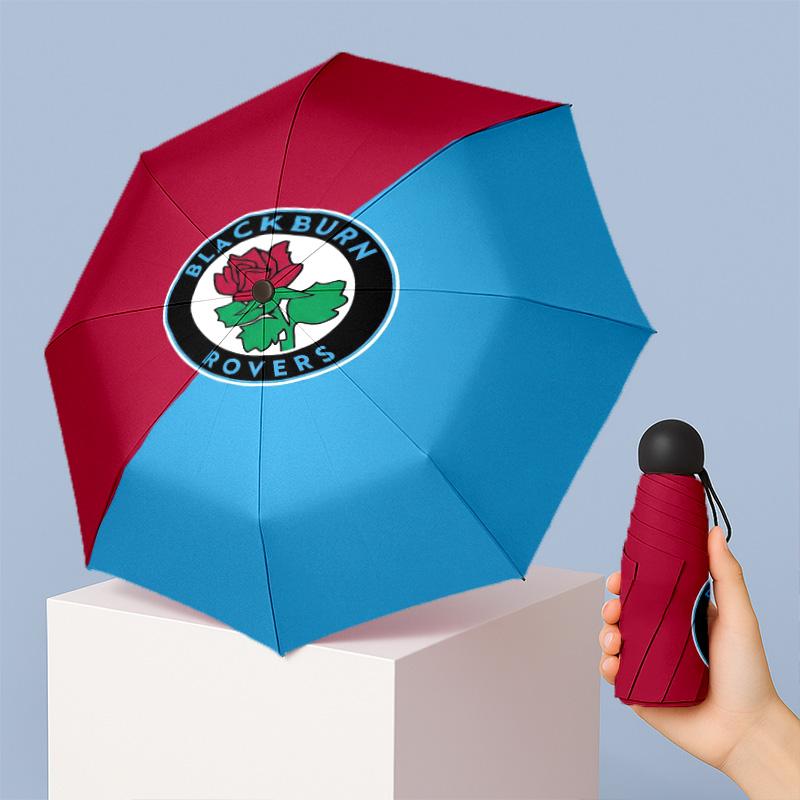 Blackburn Rovers Football Pattern Printed Mini 5 Folds 8 Ribs Compact Umbrella Windproof Waterproof Lightweight Portable Folding