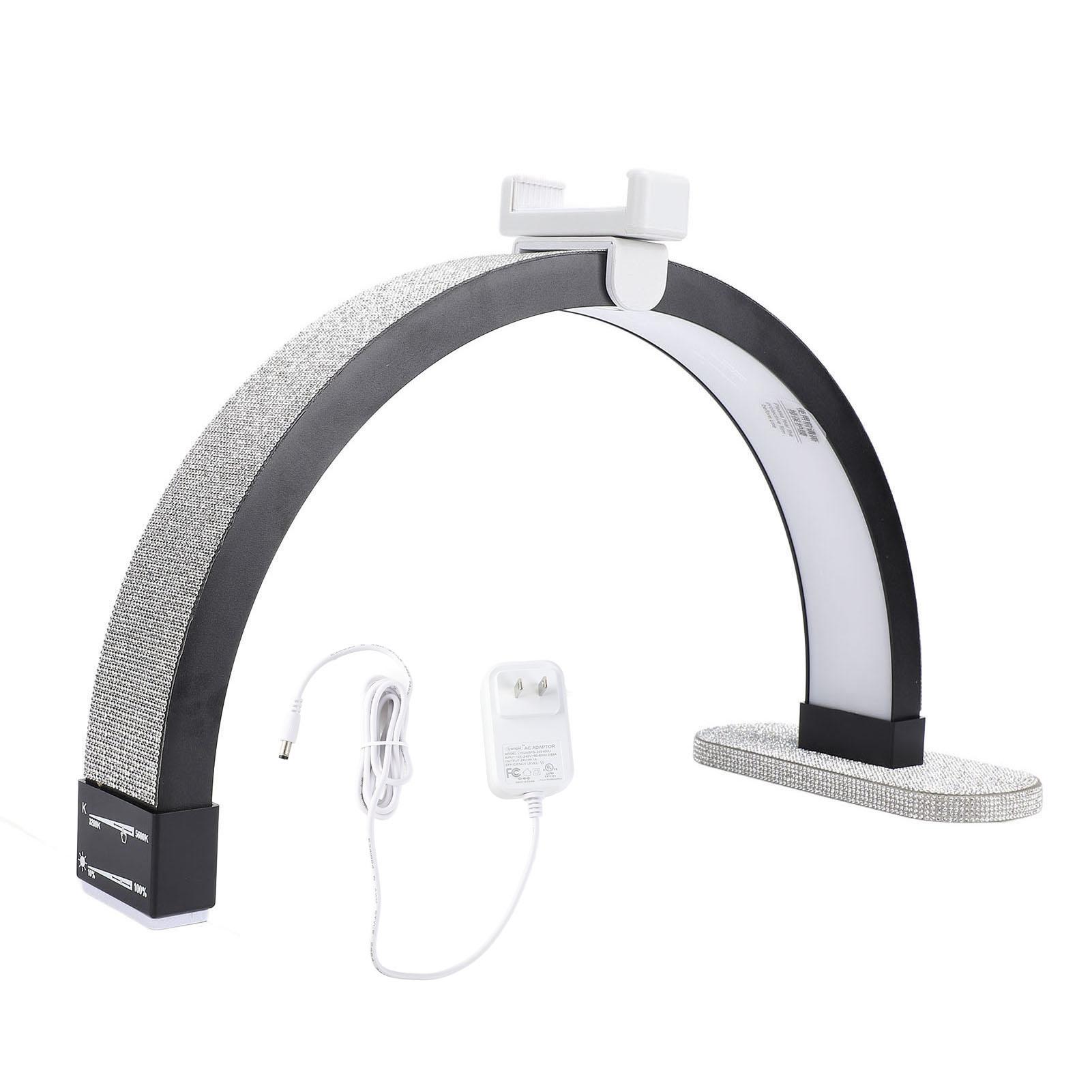 

16-дюймовая настольная лампа для ногтей в форме полумесяца 20 Вт 3200–5600 К со стразами и держателем для телефона Black