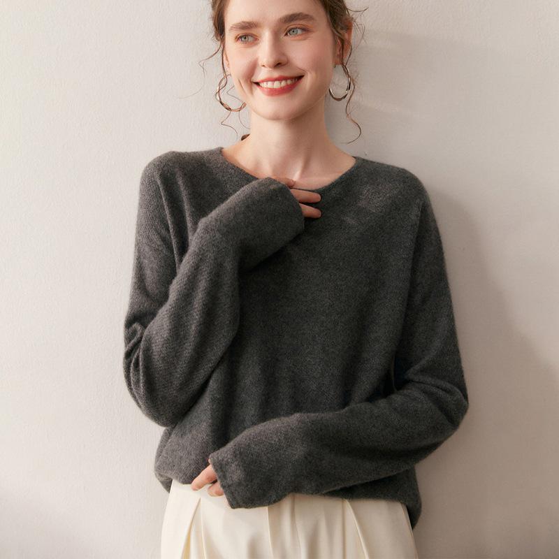 2025 Women's Cashmere Sweater - Round Neck, Osmanthus Stitch, Loose Fit, Curved Hem, Long Sleeve, Autumn/Winter Collection