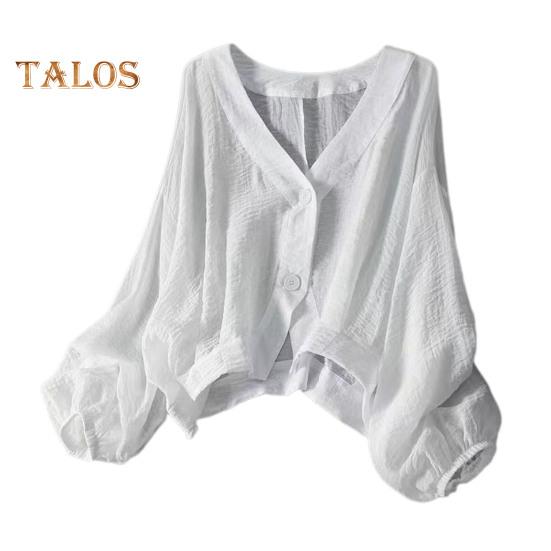 

Женская рубашка свободного кроя с V-образным вырезом и длинным рукавом, застежкой на две пуговицы, однотонная рубашка свободного кроя в стиле кэжуал XXXL белый