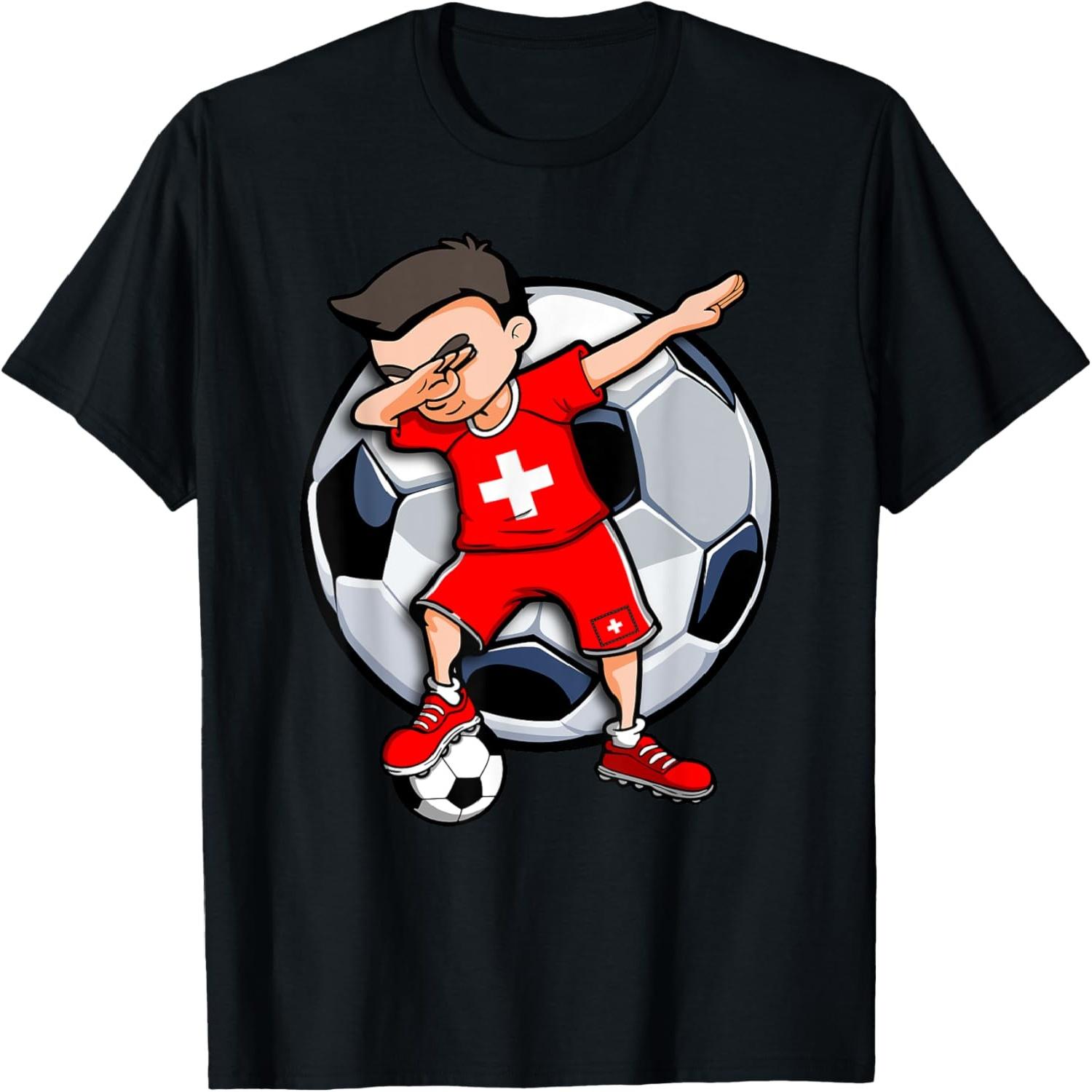 Dabbing Soccer Boy Switzerland Football Fans Jersey Flag T-Shirt S