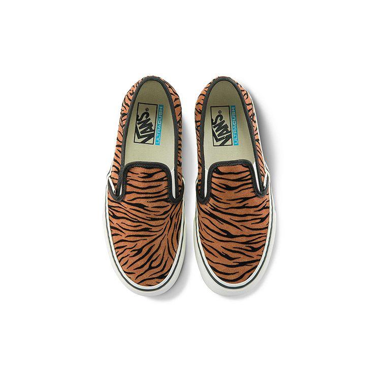 Vans Slip-On Sf Fabric Low Top Skate Shoes Women Sneakers Brown Black VN0A5HYQ9ZY