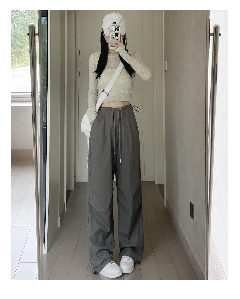 Women's Quick-Dry Military Green Cargo Pants - Spring/Summer Sun Protection, Straight-Leg, Casual Wide-Leg for Sports.