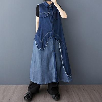 Sem mangas Tamanho grande jeans patchwork vintage novo em vestidos para mulheres casual solto longo primavera verão outono vestido camisa