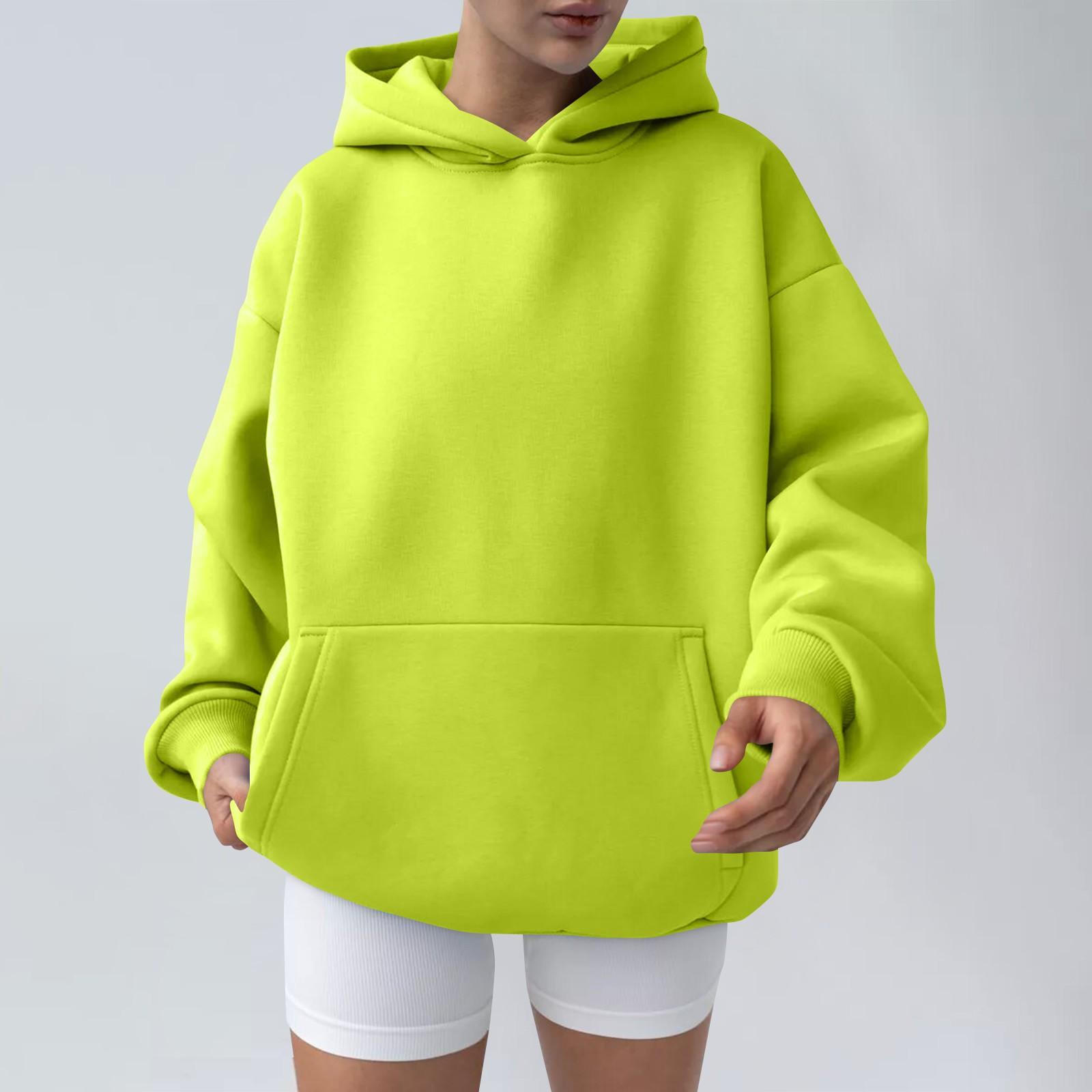 

Женская мода весна и осень с капюшоном толстовка повседневный карманный топ свободный пуловер XL жёлтый