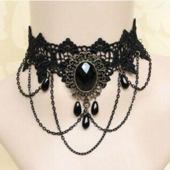 Handmade Black Lace Crystal Clavicle Necklace - European & American Popular Jewelry