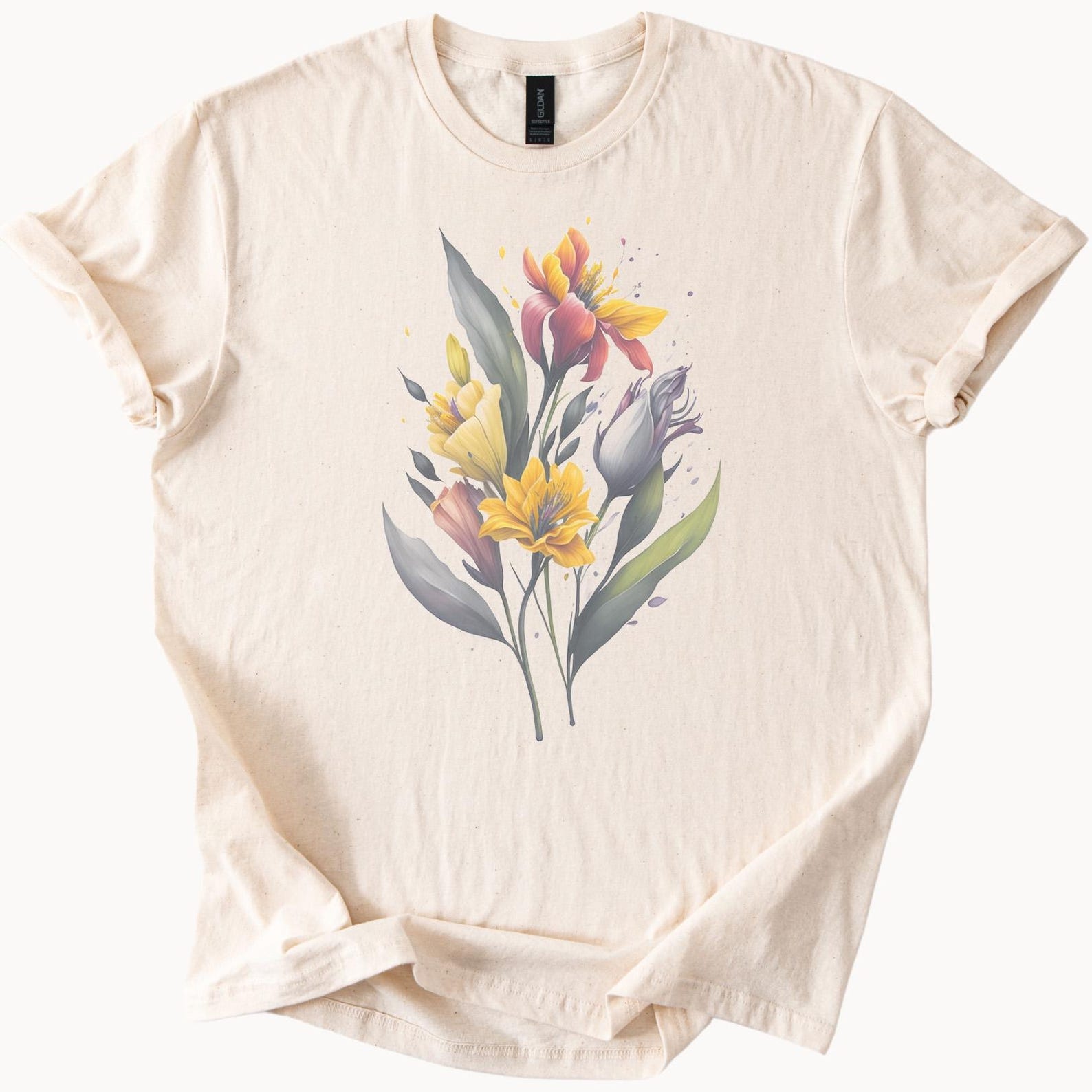 Floral Bouquet Art Shirt Colorful Botanical Graphic Tee 160