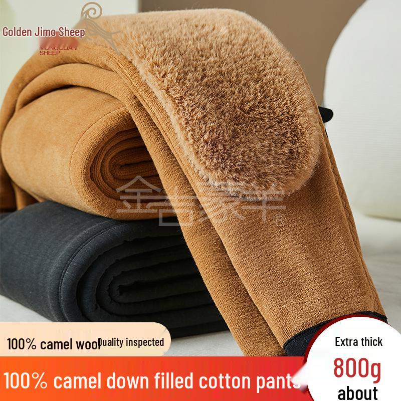 Men's and Women's Thick Camel Wool Warm Pants, High-Waisted, Plus Size, Suitable for Autumn and Winter Cold-Proof.