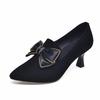 Fashion pointed deep mouth single shoes spring new bow rhinestone sheepskin one pedal middle heel single shoes
