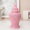 Porcelain Ginger Jar Hollow Out Temple with Lid Traditional Ceramic Vase 25cmx48cm