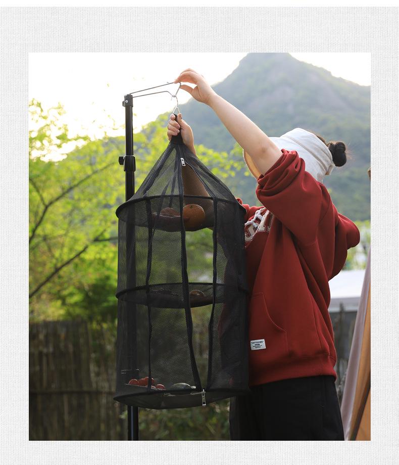 Dreilagiges, faltbares Aufbewahrungsnetz aus Nylon: Hängendes Trockennetz für Kleidung, Obst und Gemüse beim Camping im Freien.