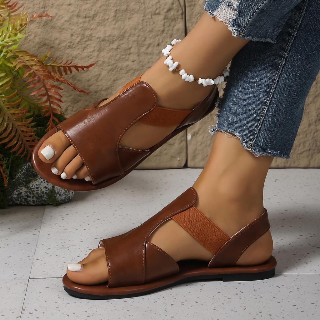 Fashion 2025 Fashion Flat Heel Women Sandals Plus Size 36-43 Summer New Sewing Detail Peep Toe Beach Shoes Casual Ladies Roman Sandals
