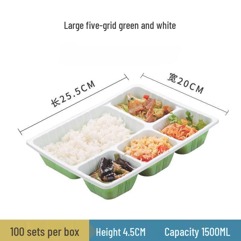 Disposable Five-Compartment Meal Prep Containers with Lids